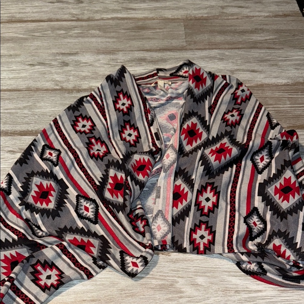 Ambiance Red and Gray Geometric Cardigan Sweater